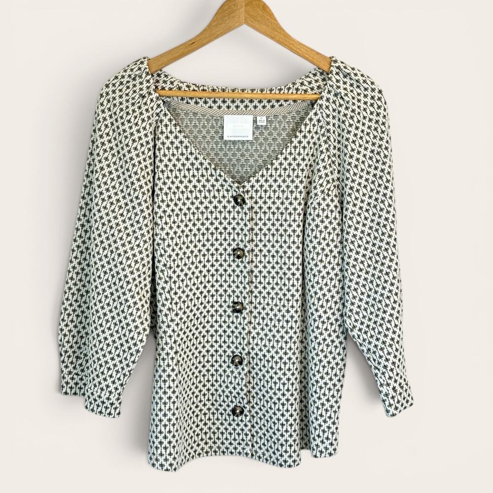 Ett Twa by Anthropologie Textured Geometric V-Neck Cardigan Top